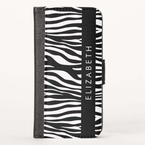 Zebra Print Stripes Black And White Your Name iPhone X Wallet Case