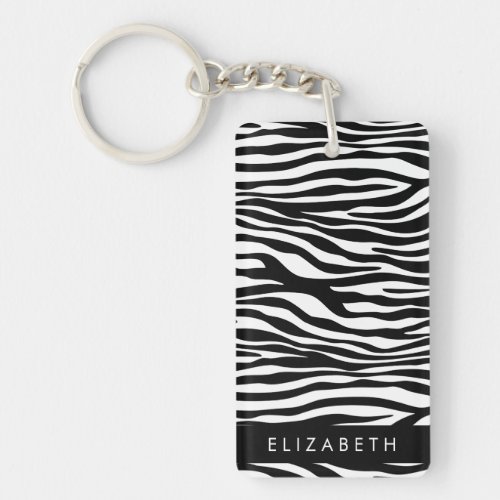 Zebra Print Stripes Black And White Your Name Keychain