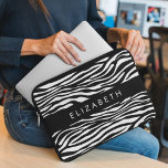 Zebra Print, Stripes, Black And White, Your Name Laptop Sleeve<br><div class="desc">Elegant,  stylish and sophisticated zebra pattern in black and white color. Modern and trendy gift,  perfect for the animal print lover in your life. Personalize by adding your name,  nickname,  monogram or initials.</div>