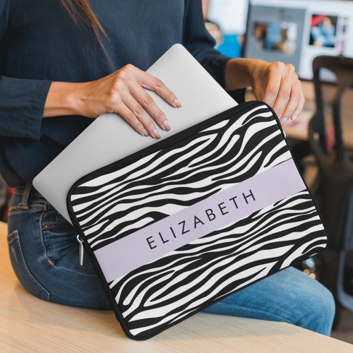 Zebra Print Stripes Black And White Your Name Laptop Sleeve
