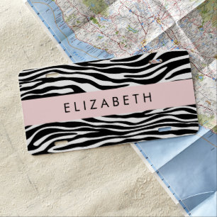 Zebra Print, Stripes, Black And White, Your Name License Plate