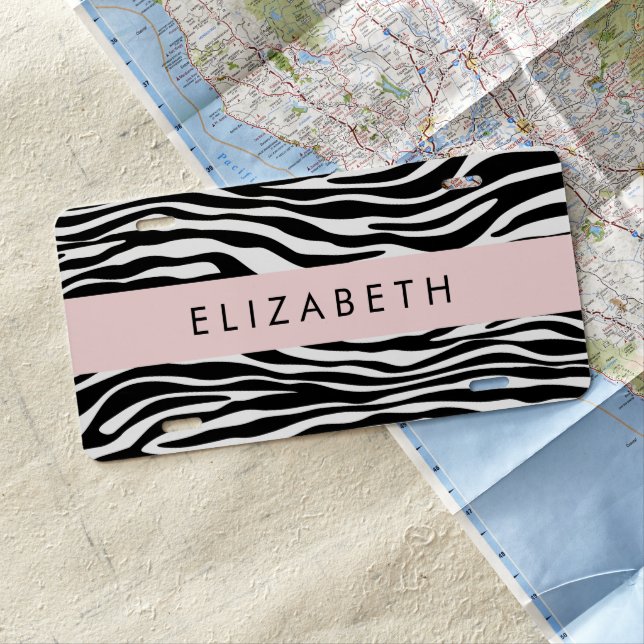 Zebra Print, Stripes, Black And White, Your Name License Plate (In Situ)