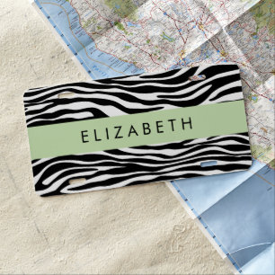 Zebra Print, Stripes, Black And White, Your Name License Plate