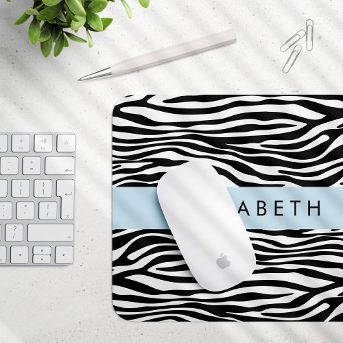 Zebra Print Stripes Black And White Your Name Mouse Pad