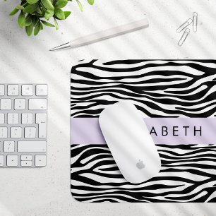 Zebra Print, Stripes, Black And White, Your Name Mouse Pad