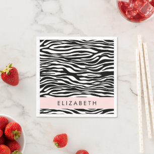 Zebra Print, Stripes, Black And White, Your Name Napkins