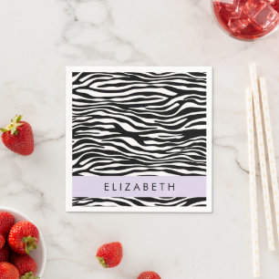 Zebra Print, Stripes, Black And White, Your Name Napkins
