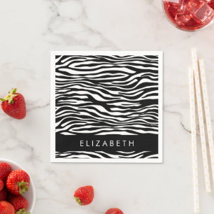 Zebra Print, Stripes, Black And White, Your Name Napkins