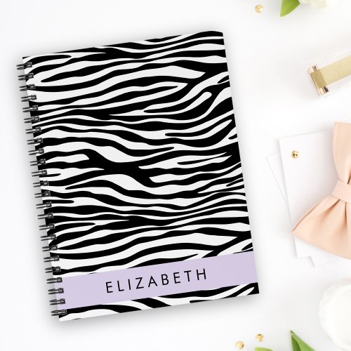 Zebra Print Stripes Black And White Your Name Notebook