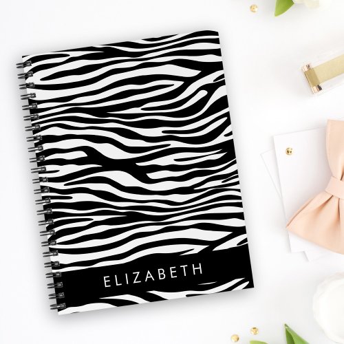 Zebra Print Stripes Black And White Your Name Notebook