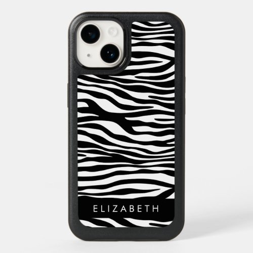 Zebra Print Stripes Black And White Your Name OtterBox iPhone 14 Case