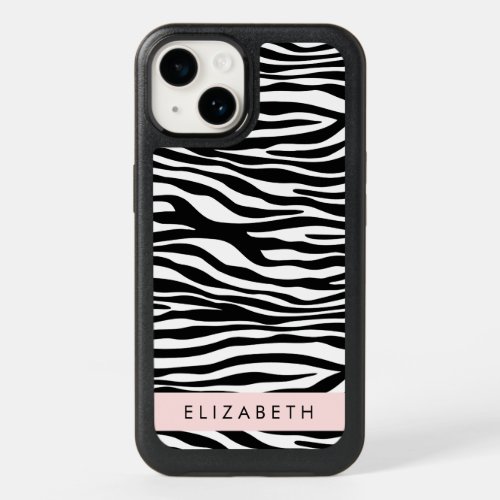 Zebra Print Stripes Black And White Your Name OtterBox iPhone 14 Case