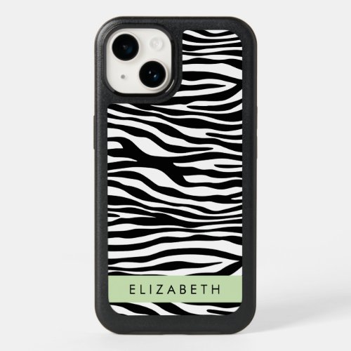 Zebra Print Stripes Black And White Your Name OtterBox iPhone 14 Case