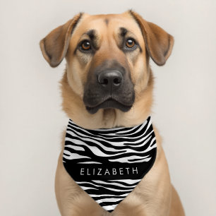 Zebra Print, Stripes, Black And White, Your Name Pet Bandana Collar