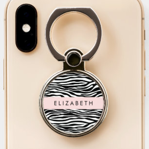 Zebra Print, Stripes, Black And White, Your Name Phone Ring Stand