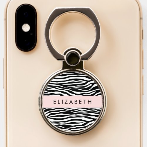 Zebra Print Stripes Black And White Your Name Phone Ring Stand