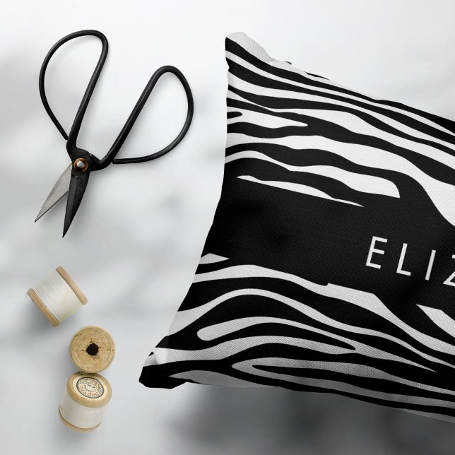 Zebra Print, Stripes, Black And White, Your Name Pillow Case (Creator Uploaded)