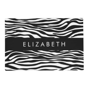 Zebra Print, Stripes, Black And White, Your Name Placemat