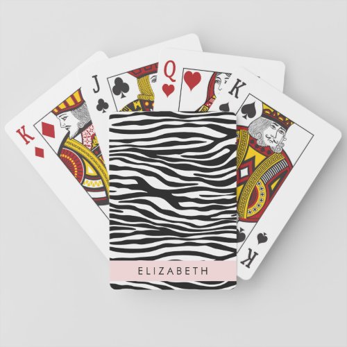 Zebra Print Stripes Black And White Your Name Poker Cards