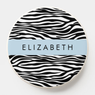 Zebra Print, Stripes, Black And White, Your Name PopSocket