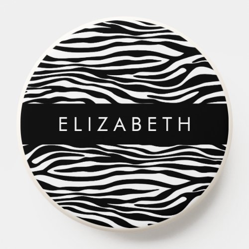 Zebra Print Stripes Black And White Your Name PopSocket