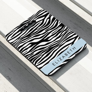 Zebra Print, Stripes, Black And White, Your Name Seat Cushion