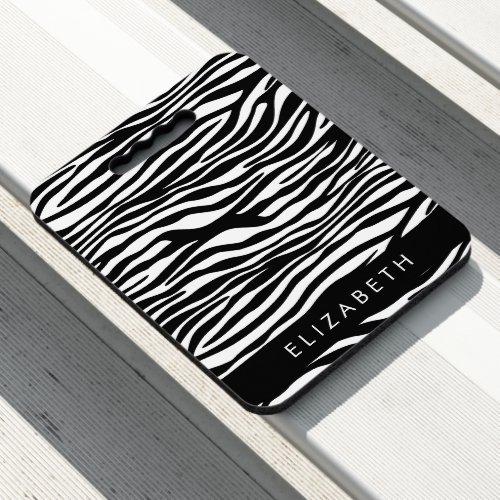 Zebra Print Stripes Black And White Your Name Seat Cushion