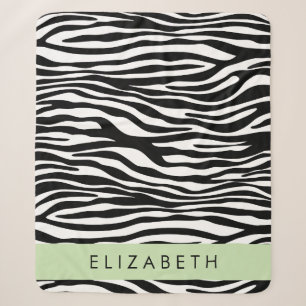 Zebra Print, Stripes, Black And White, Your Name Sherpa Blanket