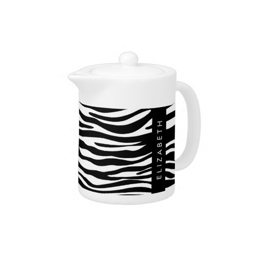 Zebra Print Stripes Black And White Your Name Teapot
