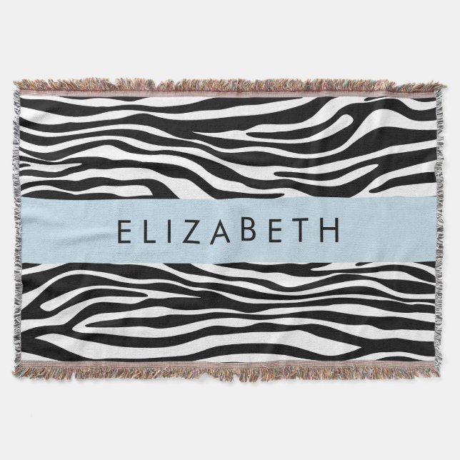 Zebra Print, Stripes, Black And White, Your Name Throw Blanket (Front)