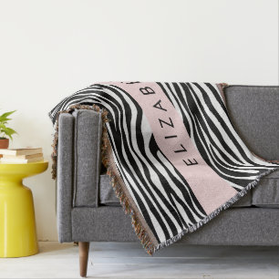 Zebra Print, Stripes, Black And White, Your Name Throw Blanket