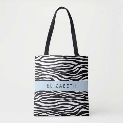 Zebra Print Stripes Black And White Your Name Tote Bag