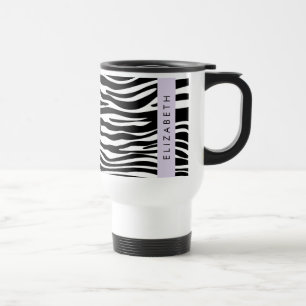Zebra Print, Stripes, Black And White, Your Name Travel Mug