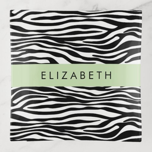 Zebra Print Stripes Black And White Your Name Trinket Tray