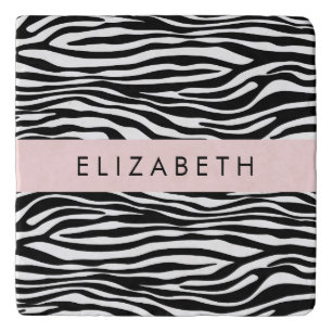Zebra Print, Stripes, Black And White, Your Name Trivet