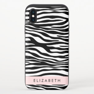 Zebra Print, Stripes, Black And White, Your Name iPhone X Slider Case