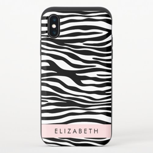 Zebra Print Stripes Black And White Your Name iPhone X Slider Case