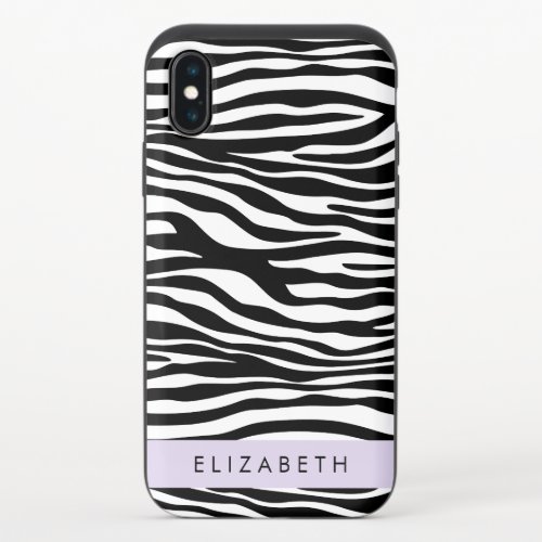 Zebra Print Stripes Black And White Your Name iPhone X Slider Case