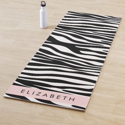 Zebra Print Stripes Black And White Your Name Yoga Mat