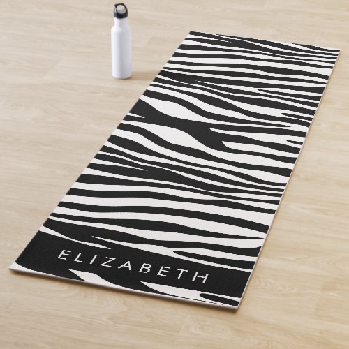 Zebra Print Stripes Black And White Your Name Yoga Mat