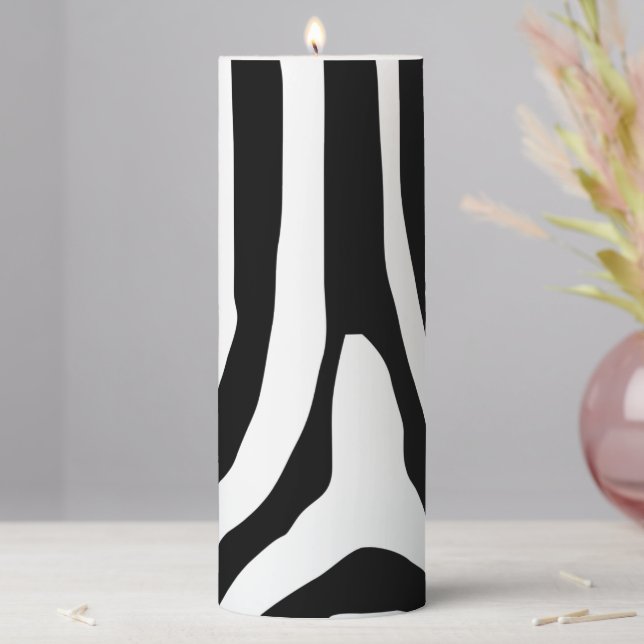 Zebra Print Stripes Pattern Pillar Candle (In Situ)
