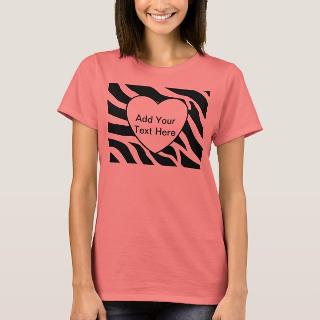 Zebra Print Stripes White Heart T-Shirt (Front)