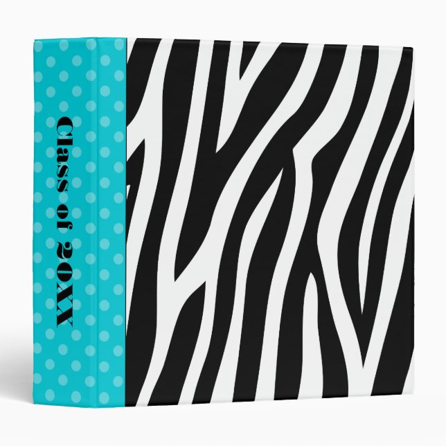 Zebra Print Teal Blue Polka Dot School Binder (Front/Spine)