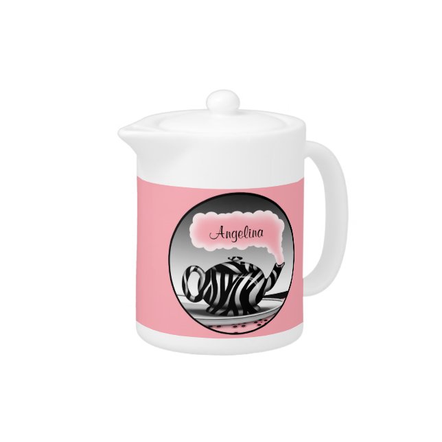 Zebra Print Teapot on a Personalized Pink Teapot (Right)
