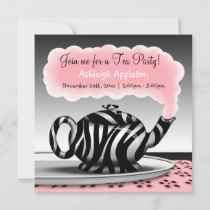 Zebra Print Teapot Tea Party Invitations