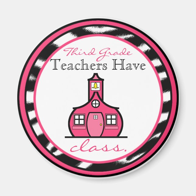 Zebra Print Third Grade Teacher Magnet (Front)
