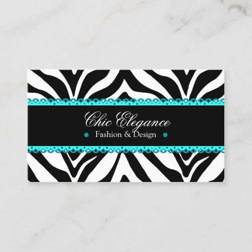 Zebra Print &amp; Turquoise Lace Elegant Business Card
