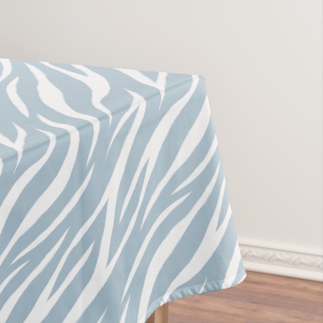Zebra Print White Powder Blue Cute Modern Pattern  Tablecloth (In Situ)