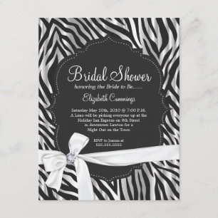 Zebra Print White Ribbon & Diamond Fashion Bridal Invitation