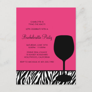 zebra print wine bachelorette invitation